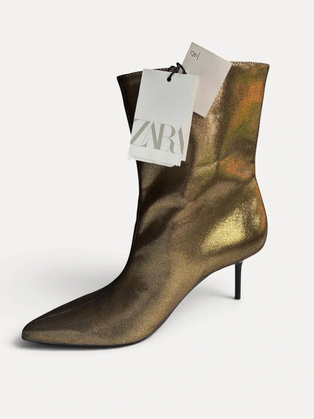 ZARA Metallic Bronze Pointed Ankle Boots Booties
